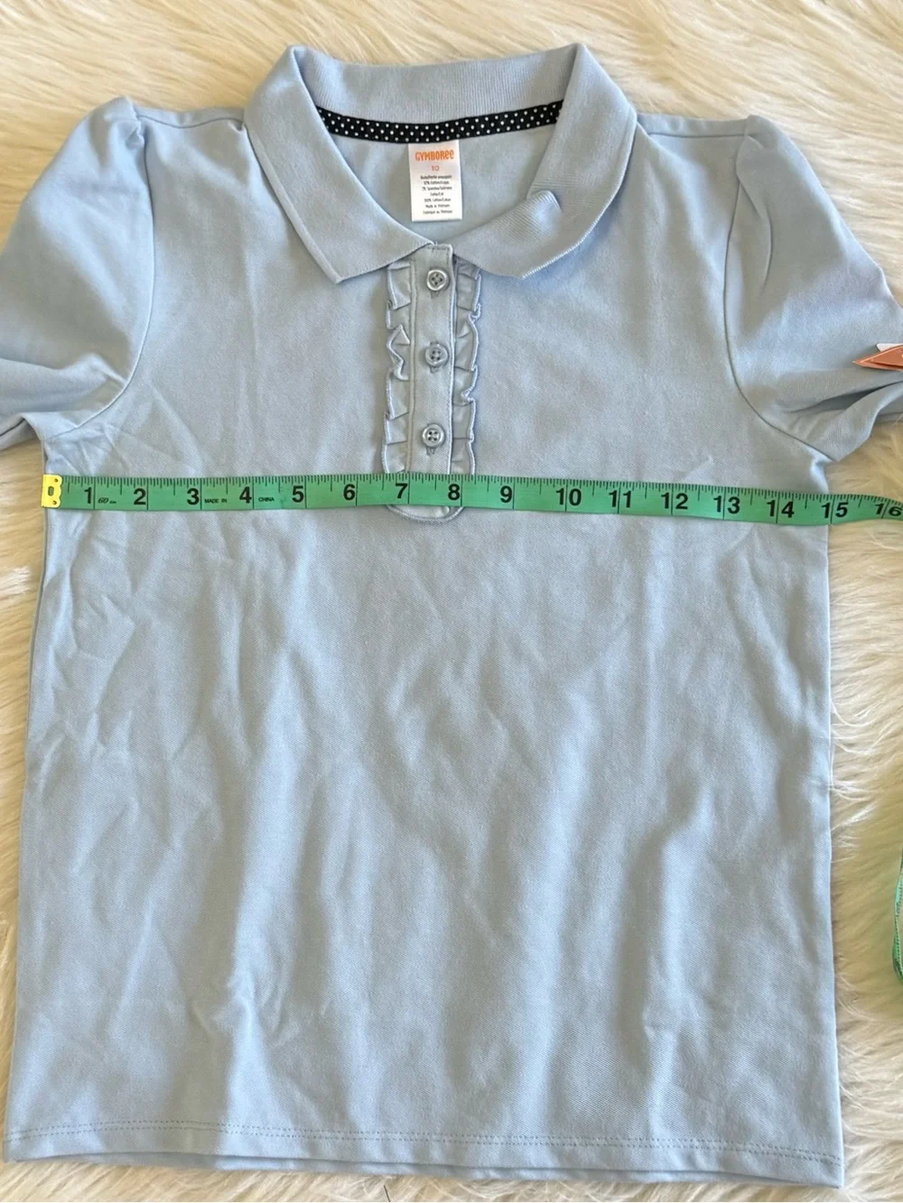 Gymboree Girls Ruffle Polo Uniform Light Blue Long Sleeve Top Size 10